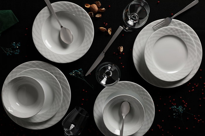 Hermia ALF24Y400 Vajilla de Porcelana Blanca 24 Piezas para Experiencia Gastronómica Elegante y Duradera